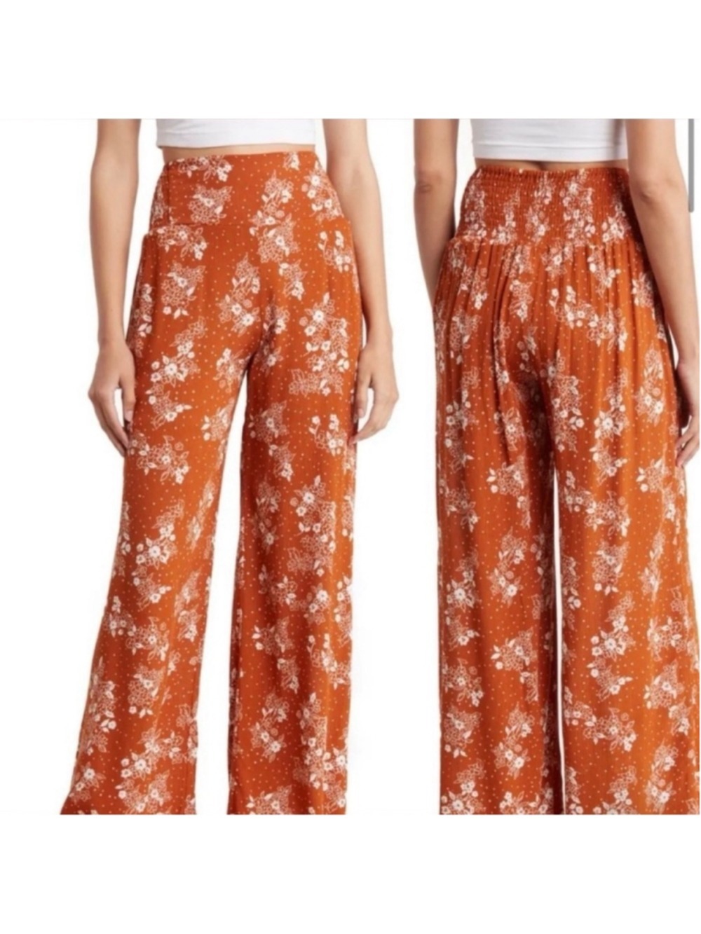 Women's Three Dots Wide Leg Pants XL Boho Floral Print
